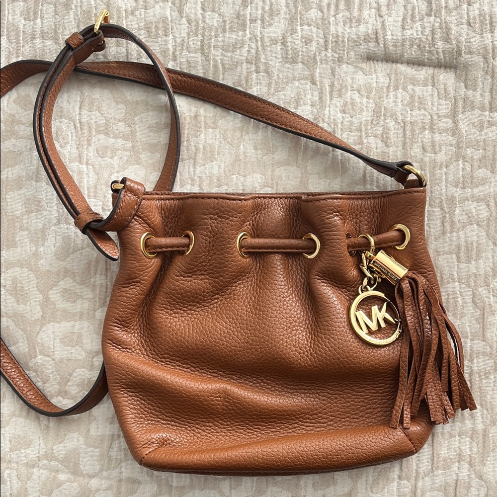 Michael Kors Tan Leather Crossbody Bag with Gold Accents